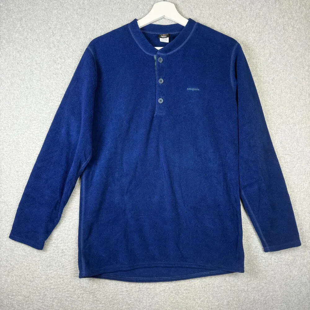 Vintage Patagonia Capilene Henley Fleece Base Layer Blue Mens Size Small USA